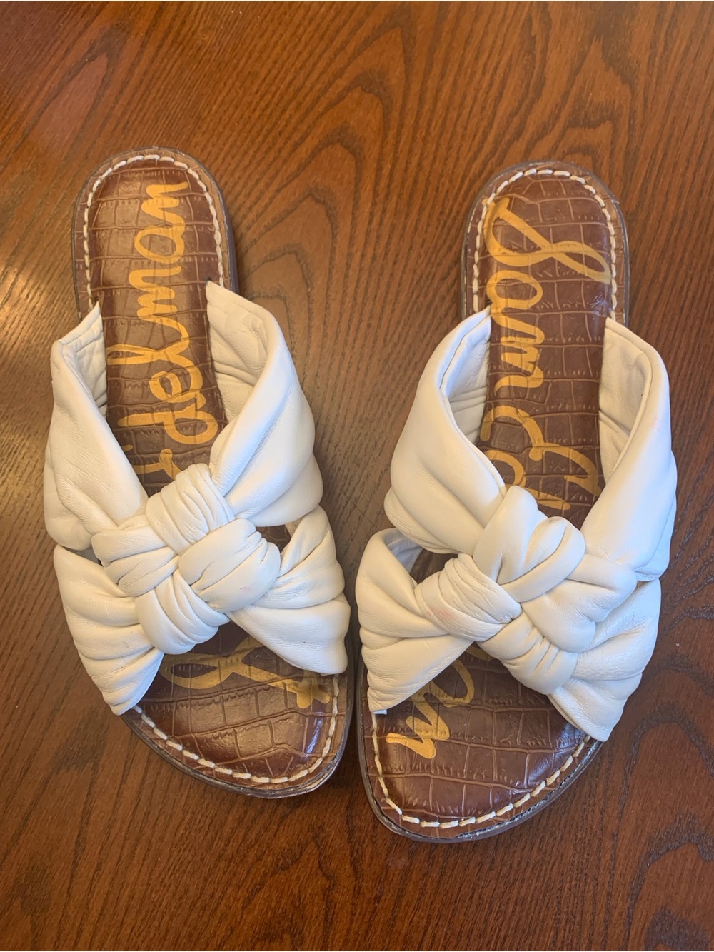 Sam Edelman White Knotted Leather Slide Sandals